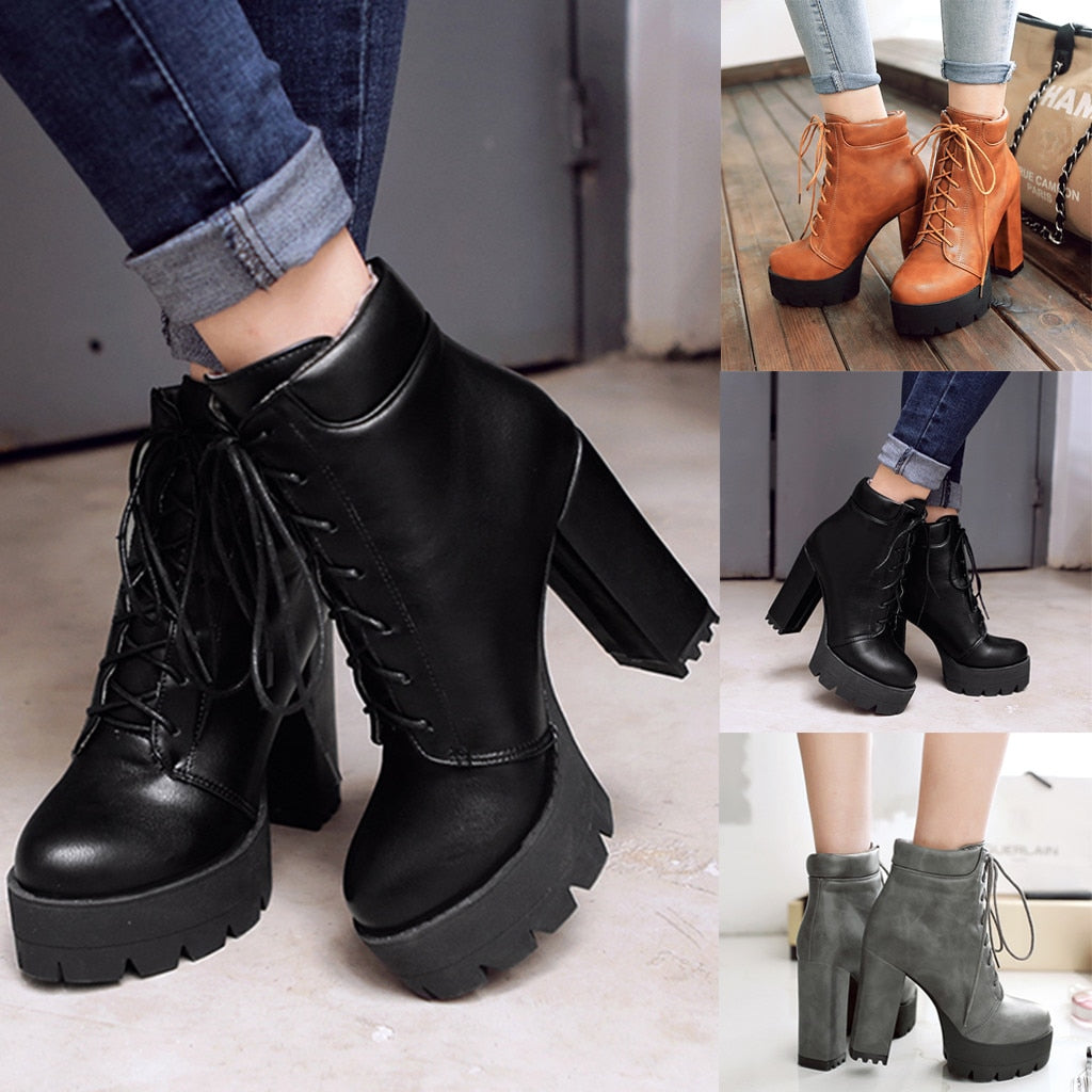 Round Toe Ankle Boots. Women's Lace-Up Winter Shoes. WickedYo